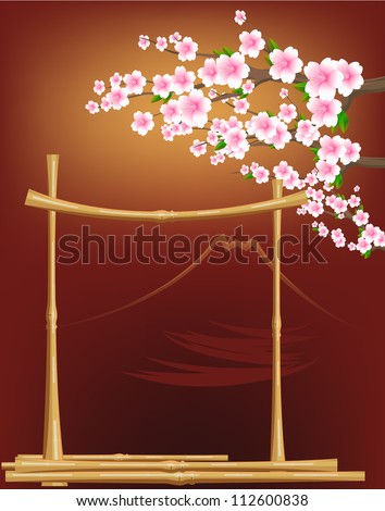 japan tradition style with flowers,bamboo and fuji mountain