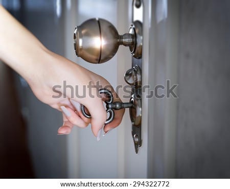 woman hand opening the door conceptual composition 3D