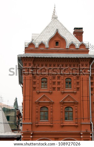 Red brick building in Old Russian style (Lenin\'s former museum, nowadays - branch of the State Historical museum). Moscow, Russia