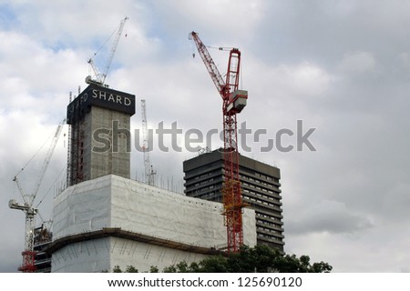 LONDON, ENGLAND - JUNE 19: The Shard under construction at London Bridge on the River Thames on June 19, 2010 in London, England. When complete it will be the tallest building in the European Union.