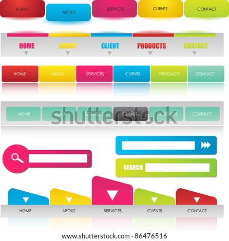 web navigation bars with search bars in bright colors