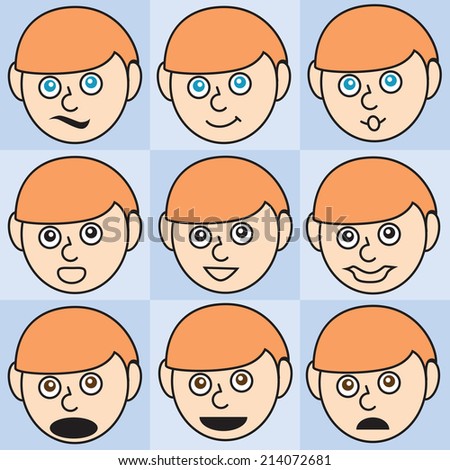 Emotion cartoon faces man vary eyes color