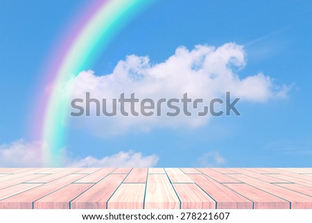 Cloud Sky abstract rainbow with wood pave as design elements