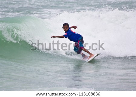 PHUKET THAILAND SEPTEMBER 16: Unidentified surfer at 2012 Asian Surfing Championship in Quiksilver Open Phuket Thailand 2012, on September 16, 2012 at Patong Beach in Phuket Thailand.