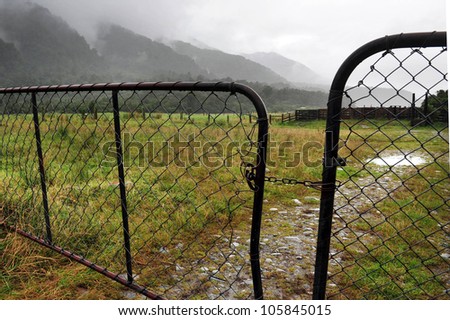 An old farm gate on the west coast in southern New Zealand.