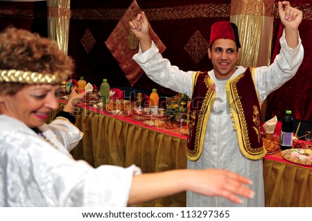 SDEROT-APRIL 27:Jewish celebrates the traditional North African Jewish celebration Mimouna, day after the end of Passover on Apr 27 2008 in Jerusalem,Israel.It marks the return to eat leavened bread.