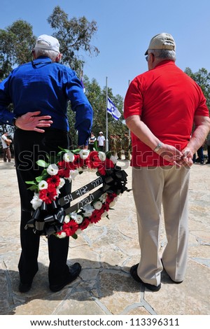 SDEROT - APRIL 28: The Israeli war veterans participating in a memorial ceremony on April 28 2009 in Sderot, Israel. The day commemorates the deaths of Israeli soldiers at war