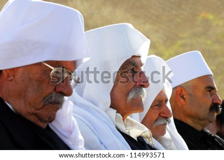 MAJDAL SHAMS - SEPTEMBER 03: Druze men from Majdal Shams,Israel on September 03 2009.The number of Druze people worldwide exceeds one million, with the vast majority residing in the Middle East.