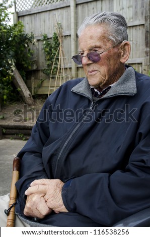 Portrait of sad old man in his 90\'s.