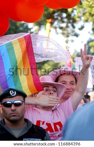 JERUSALEM - JUNE 21:Israeli Gays march along King David road on June 21, 2007 in Jerusalem, Israel.Israel is one of the world's progressive countries in equality for sexual minorities.