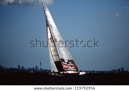 AUCKLAND - MARCH 1:Team NZ sails it yacht during the Americas cup of 2003 on March 01 2003 in Auckland New Zealand.It was contested between Team NZ and the winner of the 2003 Louis Vuitton Cup Alinghi