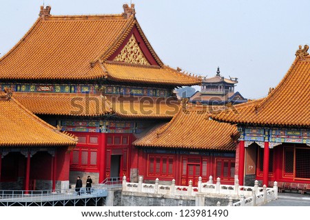 BEIJING - MARCH 11:Visitors at the The Forbidden City on March 11 2009 in Beijing, China.The Forbidden City it\'s on of the biggest palaces in the world occupies 720,000 square meters.