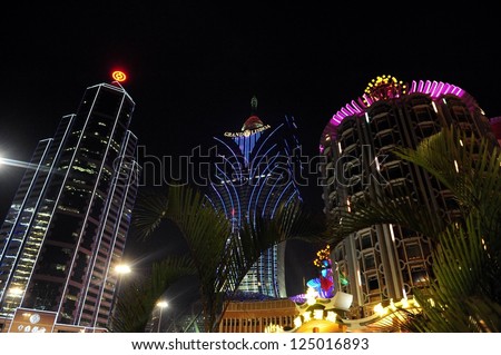 MACAU - FEB 20 2009:Casino lights in Macao.Gambling in Macau has been legal since the 1850s when the Portuguese government legalized the activity in the colony.