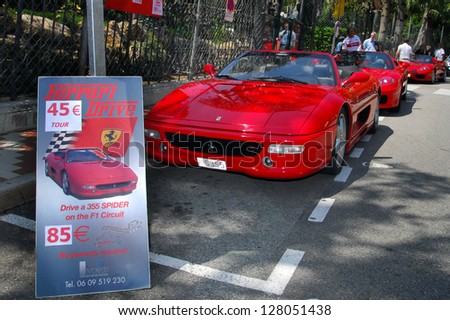 MONACO - MAY 07:Ferrari Testarossa luxury sport car for heir in Monaco.In Monaco there are many luxury and sport car rental services that offers luxury car rentals, with or without a driver license.