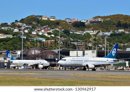 WELLINGTON - FEB  23:Air New Zealand Boeing 767 planes  in Wellington International Airport on Feb 23 2013.It's the third-busiest airport in NZ handling about 5 million passengers a year.