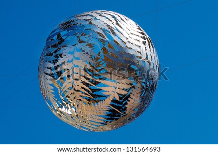 WELLINGTON -  MAR 01: Wellington Civic Square Fern Ball Sculpture on March 01 2013, NZ. It\'s coated aluminium, suspended on stainless steel wires size D 3.4m located 14 metres above Civic Square.