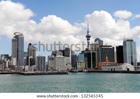 AUCKLAND - APRIL 19:Auckland skyline with the Sky Tower on April 19 2012, New Zealand.It\'s 328 metres (1,076 ft) tall, making it the tallest free-standing structure in the Southern Hemisphere.