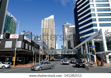 AUCKLAND,NZ - MAY 26:Traffic in Auckland downtown on May 26 2013.It\'s the largest and most populous urban area in NZ and It has 1,397,300 residents, which is 32 percent of the country\'s population.