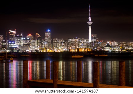 AUCKLAND,NZ - MAY 30:Auckland Skyline at night on May 30 2013.It\'s the largest and most populous urban area in the country. It has 1,397,300 residents, which is 32 percent of the country\'s population.