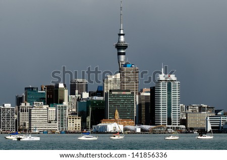 AUCKLAND,NZ - MAY 30:Auckland Skyline on May 30 2013.It\'s the largest and most populous urban area in the country. It has 1,397,300 residents, which is 32 percent of the country\'s population.