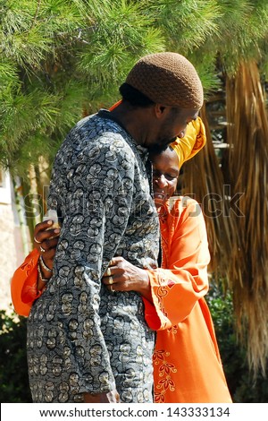 DIMONA, ISR - NOV 06:Black Hebrews couple on Nov 3 2008.The group practices Polygyny man can marry up to 6 wives within the community.The Divine Marriage based on Biblical examples such as King David.