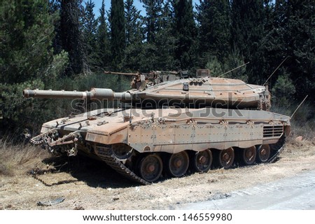 NORTH ISRAEL - JULY 26:Israeli tanks on Israel Lebanon border on July 26 2006. In the conflict 165 Israelis where killed and 500,000 displaced.