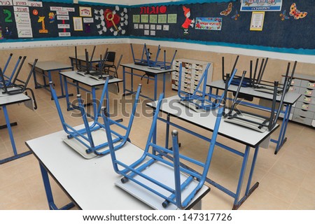 ASHKELON, ISR - AUG 30:Empty classroom on Aug 30 2010.Israel is the second most educated country in the world according, Organization for Economic Cooperation and Development\'s Education 2012 report.