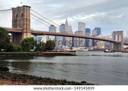 NEW YORK - OCT 11:Brooklyn Bridge on Oct 11 2010. It\'s one of the oldest suspension bridges in the United States, completed in 1883.