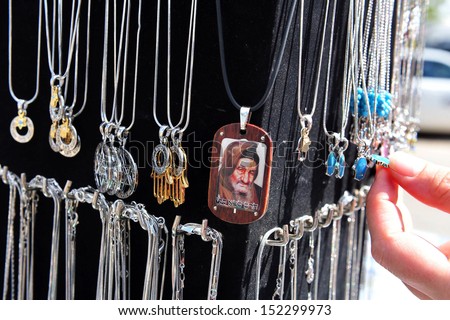 NETIVOT, ISR - AUG 24:Charm for sale at Baba Sali burial tomb ??on July 24 2009. Every year Jews are coming to pray over the tomb of the respected rabbi known as a miracle maker by the Religious Jews.