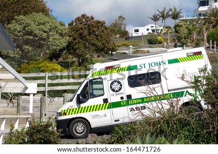 CABLE BAY, NZ - NOV 20: St. John Ambulance on Nov 20 2013. It\'s a medical first aid and the provision of ambulance services founded in 1877 in the United Kingdom.