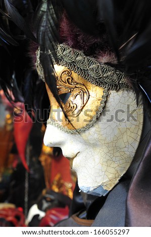 VENICE, ITALY - APR 30 2011:Selection of Venetian carnival masks..Masks were worn in Venice to disguise the wearer from illicit activities:gambling, dancing, affairs or even political assignation