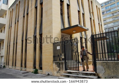 AIX EN PROVENCE, FRANCE - MAY 06 2008:Jewish old man comes out from the pray at the synagogue of Aix en Provence.480,000 Jewish people live in France, about 3.5% of all Jewish world population.