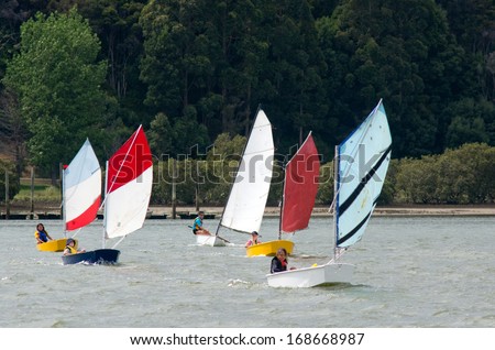 BAY OF ISLANDS, NZ - DEC 12:Small sailng boats on Dec 12 2013.New Zealand is one of the top sailing nation in the world.