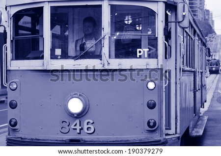 MELBOURNE,AUS - APR 10 2014:Melbourne tramway driver.It\'s the largest urban tramway network in the world. The network consisted of 250 km (155.3 mi) of track, 487 trams, 30 routes and 1,763 tram stops