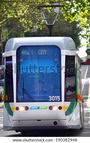 MELBOURNE,AUS - APR 13 2014:Melbourne tramway driver.It\'s the largest urban tramway network in the world. The network consisted of 250 km (155.3 mi) of track, 487 trams, 30 routes and 1,763 tram stops