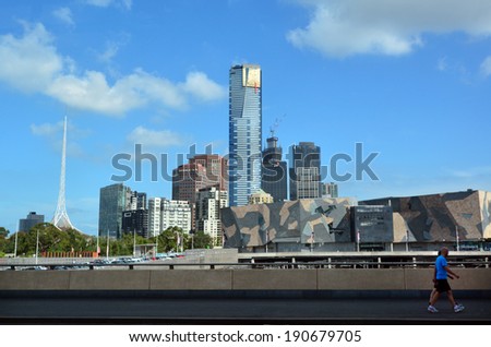 MELBOURNE - APR 13, 2014:Melbourne skyline Victoria, Australia.Melbourne have population and employment growth with international investment in the city\'s industries and property market.