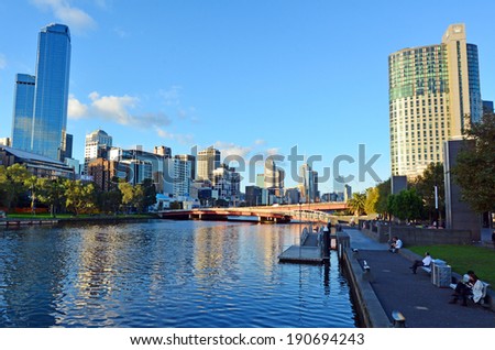 MELBOURNE - APR 14, 2014:The Yarra River.It was a major food source and meeting place for indigenous Australians from prehistoric times today it\'s one of the cleanest capital city rivers in the world.