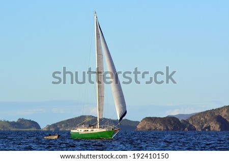 PAIHIA,NZ - MAY 11 2014:Yacht sail in the Bay of Islands.It is one of the most popular fishing, sailing and tourist destinations in New Zealand.