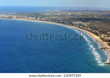 COOLANGATTA, AUS - SEP 23 2014: Aerial view of Coolangatta coast in Queensland Australia.Coolangatta is the southernmost suburb of Gold Coast City, Queensland, Australia.