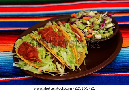 Taco. A traditional Mexican dish served on plate in Mexican restaurant in Mexico.