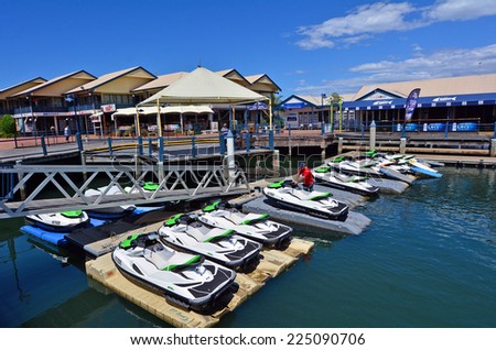 GOLD COAST - OCT 16 2014:Sea scooters in Mariners Cove.It\'s a popular tourist destination for water sports and activities in Gold Coast Queensland Australia