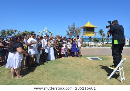 SURFERS PARADISE - NOV 08 2014:Pacific Islanders wedding.In 2008 a newly announced Pacific Islander guestworker scheme visas for workers from Kiribati, Tonga, Vanuatu and PNG to work in Australia.