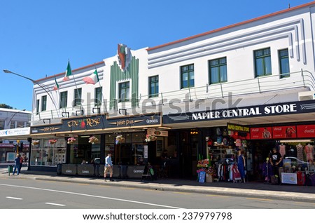 NAPIER, NZL - DEC 03 2014:Art deco Architecture in Napier.It\'s a popular tourist city with a unique 1930s Art Deco architecture, built after the city was razed in the 1931 Hawke\'s Bay earthquake.