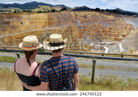 WAIHI,NZL - JAN 19 2015:Visitors in Martha Gold Mine.It\'s one of the most important gold - silver mines in the world.100,000 oz of gold and 700,000 oz of silver have been produced annually since 1988