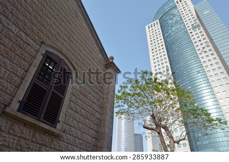 TEL AVIV - APR 28 2015:Sarona open air commercial center in Tel Aviv, Israel.It\'s a culture, leisure and shopping center build on 37 original restored buildings of Sarona Templar settlement from 1871