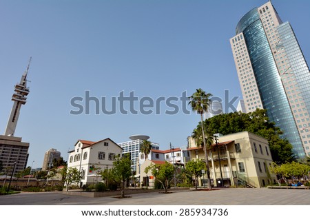 TEL AVIV - APR 28 2015:Sarona open air commercial center in Tel Aviv, Israel.It\'s a culture, leisure and shopping center build on 37 original restored buildings of Sarona Templar settlement from 1871