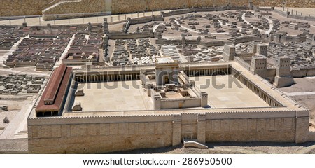 JERUSALEM - MAR 19 2015:Second Temple Model of the ancient in Jerusalem, Israel.Jewish eschatology includes a belief that the Second Temple will in turn be replaced by a future Third Temple.