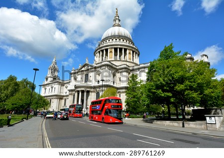 LONDON, UK - MAY 12 2015:St Pauls Cathedral London England, UK.The cathedral is one of the most famous and most recognisable sights of London.St Paul\'s also possesses Europe largest crypt.