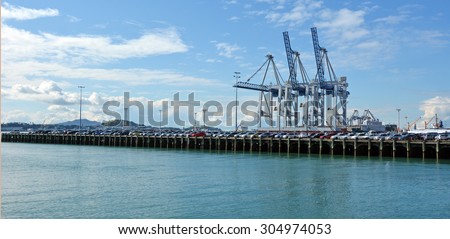 AUCKLAND,  NZL - AUG 01 2015:Newly imported cars waiting to be inspected at one of the car yards at Captain Cook Wharf in Ports of Auckland, New Zealand.