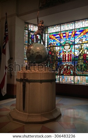 AUCKLAND -AUG 16 2015: New Zealand War Memorial Hall of Memory in Auckland Museum.It commemorates New Zealanders who served in and died in all wars and conflicts around the world since World War I.